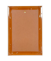 Back of framed poster with brown backing and clear protective plastic coating