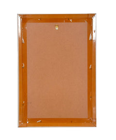 Back of framed poster with brown backing and clear protective plastic coating