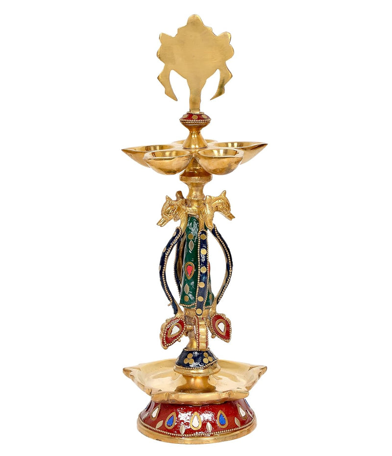 Brass Shankh Chakra Oil Lamps Diya for Home Decor Office Decor Showpiece Idol Figurine Sculpture for Home Decoration (Height 14.5 Inch) (Chakra)