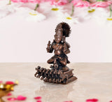 Copper Surya Dev Rath deity statue, side view, raised hand, ornate seven-horse base