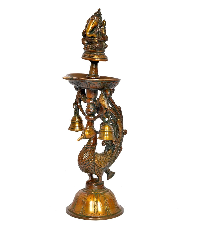 Brass Ganesha Lamp with Balls Diya Showpiece (Height 13 Inch)