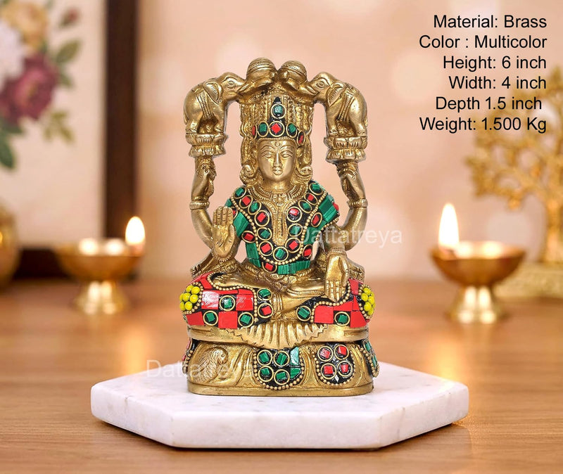 Brass Gaja Lakshmi with Elephants Idol Table Top and Wall Hanging (Height: 6 Inch)