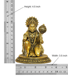 Hanuman JI brass statue: height 4.5 in, width 3.5 in, golden seated figure