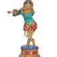 Brass Krishna Playing Flute Idol Statue Sculpture for Home Mandir Pooja Decor Temple Gift (Height 11.5 inch)