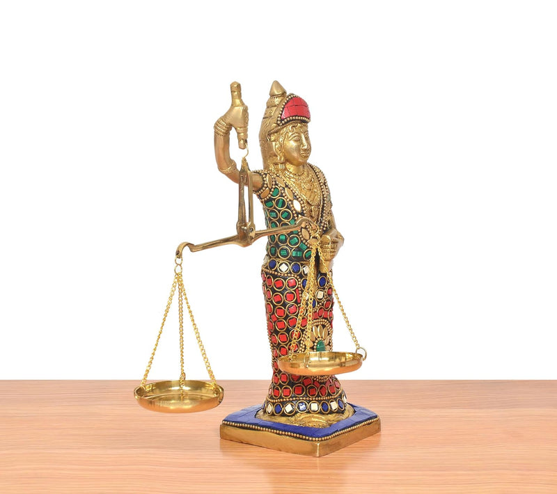 Brass Lady Justice with Scales Nyay Murti (Height: 8.5 inch) (Multicolor)