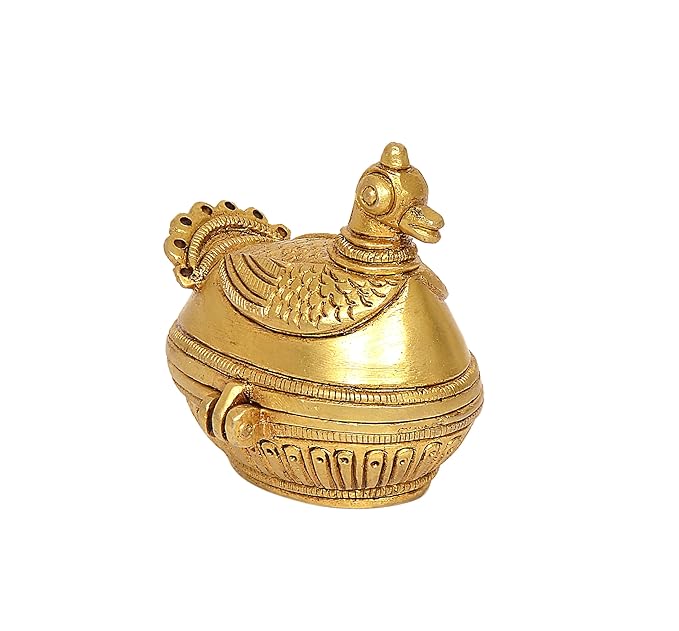 Brass Sindoor Kumkum Box with Peacock Design for Home Decor and Pooja Mandir Height 2.5 Inch