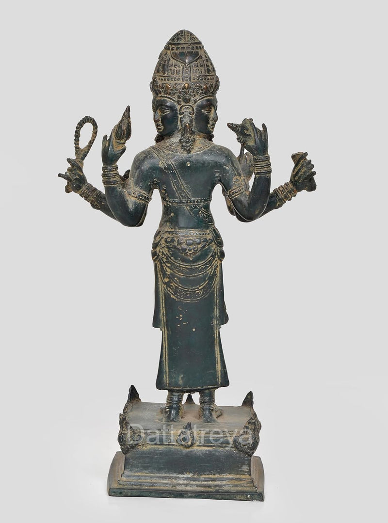 Brass Vishnu Trimurti Four Armed Standing Vishnu Statue, for Home Decor (Height 13 Inch)