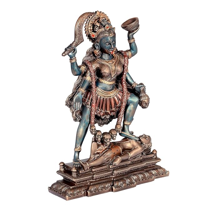 Resin Kali Maa Sculpture Murti Adi Shakti Ma Goddess Kali Cold Caste Idol Murti, Pack of 1 (Multicolor)