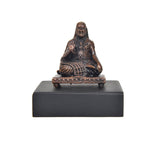 Copper Raghavendra Swami statue, seated figure with folded hands on square base