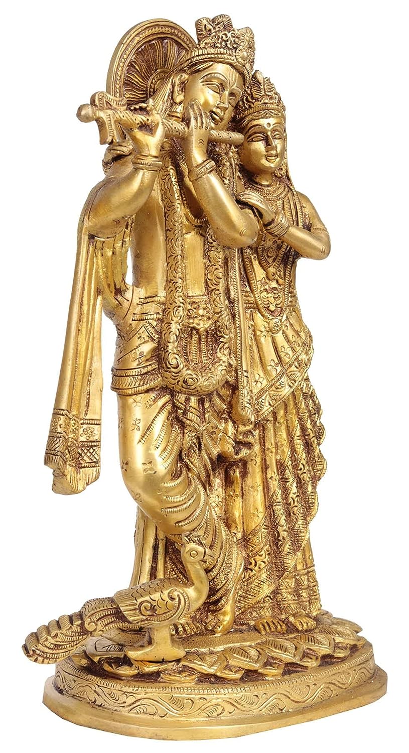 Brass Radha Krishna Idol playing flute (Height 10.5 Inch) Craft Detail