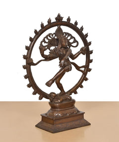 Nataraj Shiva brass idol front view, raised arms and detailed halo ring