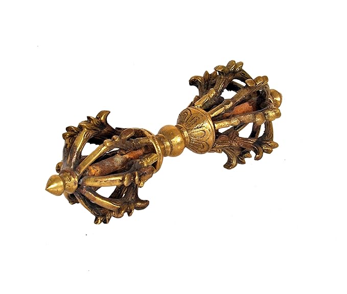 Tibetan Buddhist Nine Pronged Small Dorje in Brass Handmade, Length : 17 cm