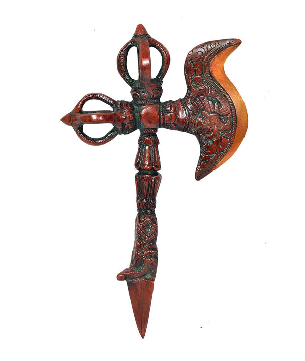 Brass Handmade Parashu Phurba Dorje Dagger (Height: 8 inch) (Multicolor 1) Study Setting
