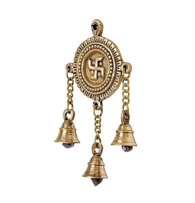 Brass Swastik Door Hanging with Bells - Traditional Home Decor | Auspicious Swastika Wall Hanging | Spiritual Decorative Bells for Prosperity and Protection (Height : 7 Inches)