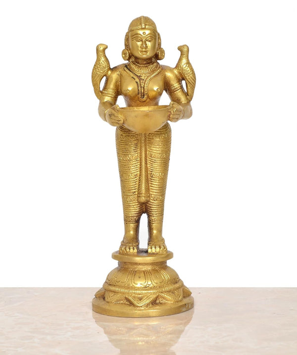 Brass Deep Lakshmi with Oil Lamp Deepam for Decorative Puja Home Temple lamp Diwali Gifts Home (Height: 8 inch)