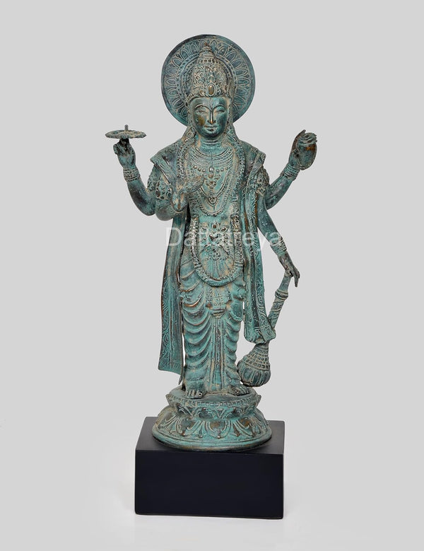 Vintage Indonesian Bronze Lord Vishnu Standing Idol (Height: 18 Inches) Study Setting