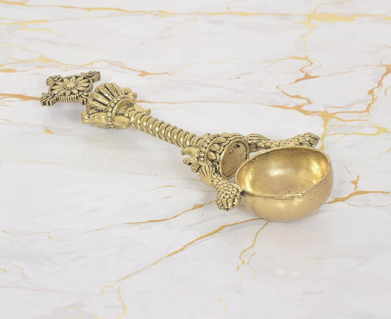 Bronze Achmani Patra Spoon | Vishnu Chakra Top (Height: 6.5 inch)