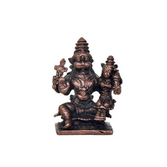 Bronze-tone Lakshmi Narasimha deity idol, front view on small base, 2 inch height