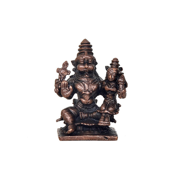 Copper God Lakshmi Narasimhar - Narasimha Laxmi Pooja Mandir Home Decor (Height 2 Inch)