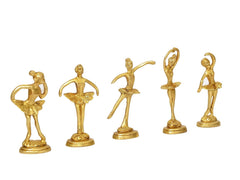 Five brass ballerina girl figurines, 5 pose set with arms raised and legs in motion