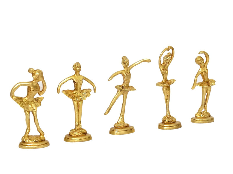 Brass Ballerina Dancing Girl Set in 5 Poses (Height: 4 Inches)