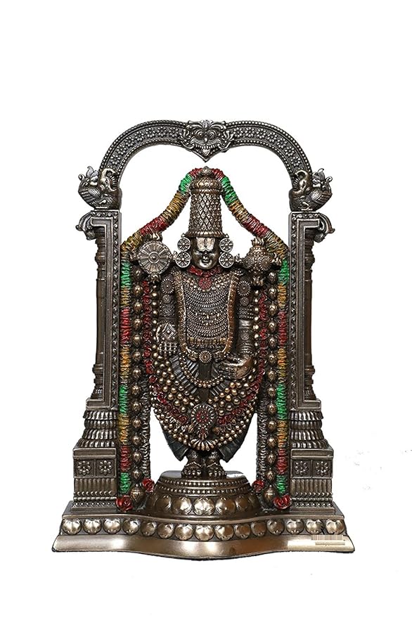 8-Inch Lord Venkateswara Balaji Idol - Premium Antique Bronze Finish Resin Statue for Home Mandir, Office Decor & Spiritual Gifting Entryway Setting