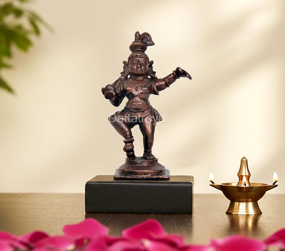 Copper Dancing Bal Krishna with Laddu Statue (Height:4 Inch)