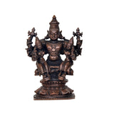 Copper Lord Vishnu with Bhudevi & Sridevi idol, seated with multiple arms, 5-inch