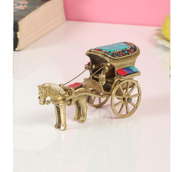 Brass Horse Cart Showpiece (Height 5.5 inches) Study Setting