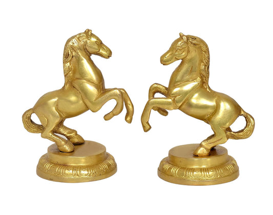 Brass Horse Statue Vastu Feng Shui Good Luck Home Decor Living Room Temple Gold Color (Height 4.5 Inch)