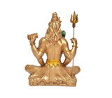 Back view Shiva idol with long hair texture and trident, gold-tone resin finish