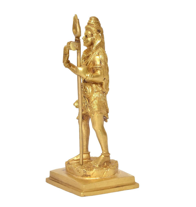 Brass Lord Shiva Standing Statue Home Temple Office Figurine Showpiece (Height 9 Inch)