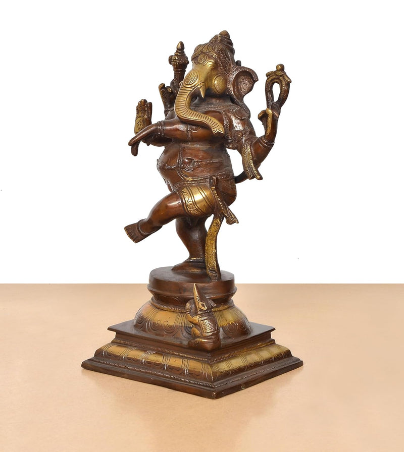 Brass Lord Dancing Ganesha Murti (Height 12.5 Inch)