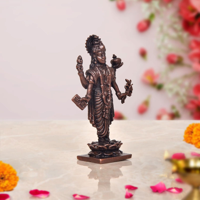 Copper Dhanvantari Statue - Lord of Ayurveda Idol for Home Temple and Healing Decor and Pooja (Height 3 Inch)