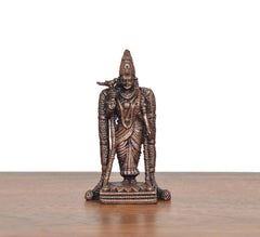 Copper Madurai Meenakshi idol, front view with ornate crown and jewelry