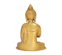 Rückansicht der Messing-Buddhaidol, sitzend, ca. 5 Zoll hoch, mit Gravuren