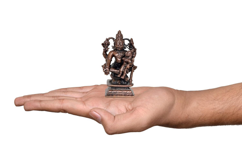 Copper Lakshmi Narasimha Statue for Home Temple Office Mandir, (Height: 3 Inch)