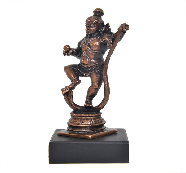 Copper Krishna Bhagwan Murti Dancing on Kaliya Naag Religious Statue (Height:4.5 Inch) Study Setting