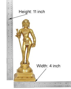 Brass Murugan statue size: 11.5 in height, 4 in width with measuring scale