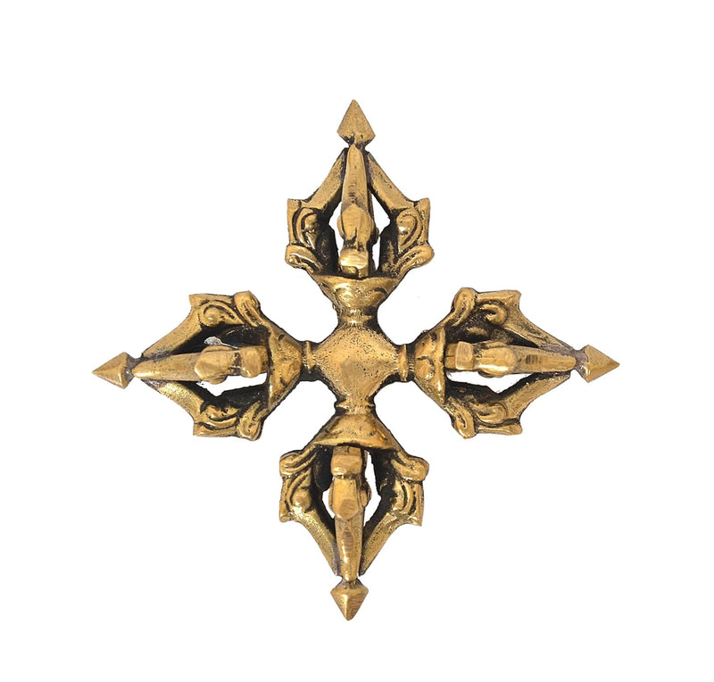 Brass Tibetan Buddhist Double Vishva-Vajra Dorje (Height: 3 Inch)
