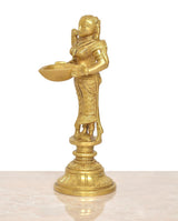 Brass Lakshmi deepam diya with side view of oil lamp bowl, 8 inch height