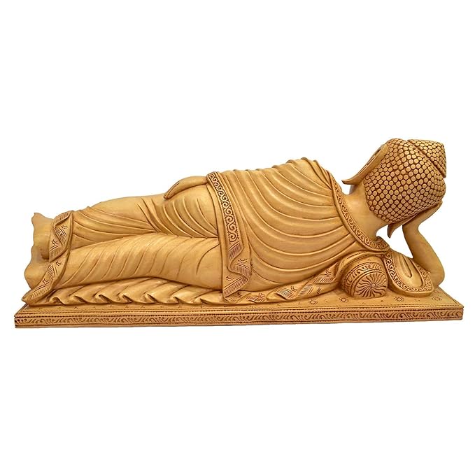 Handcrafted Fengshui 12.5" Kadamba Wood Carved Buddha Decorative Showpiece