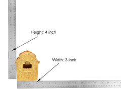 Gold-tone gau box with arched window; height 4 inch, width 3 inch (measurements)