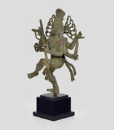 Dancing Lord Shiva bronze Nataraj statue, side view with elaborate headdress and ornaments