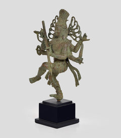 Dancing Lord Shiva bronze Nataraj statue, side view with elaborate headdress and ornaments