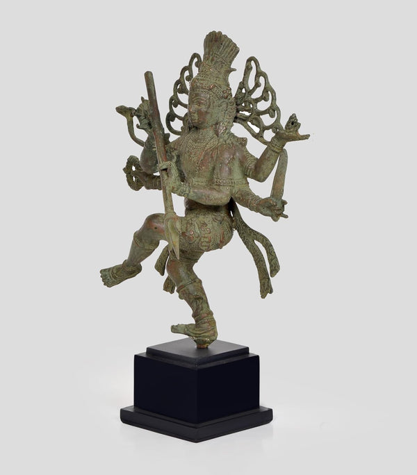 Vintage Indonesian Bronze Natraj Lord Shiva Dancing Statue (Height: 10.5 Inches) Study Setting