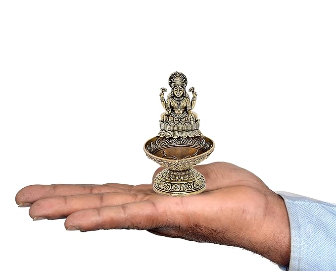 Fine Bronze Lakshmi Laxmi Diya Oil Lamp for Diwali Pooja Gift Decoration Showpiece (Height 4 Inch)