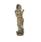 Standing Vishnu brass idol side/back view, raised arm and ornate beaded headdress