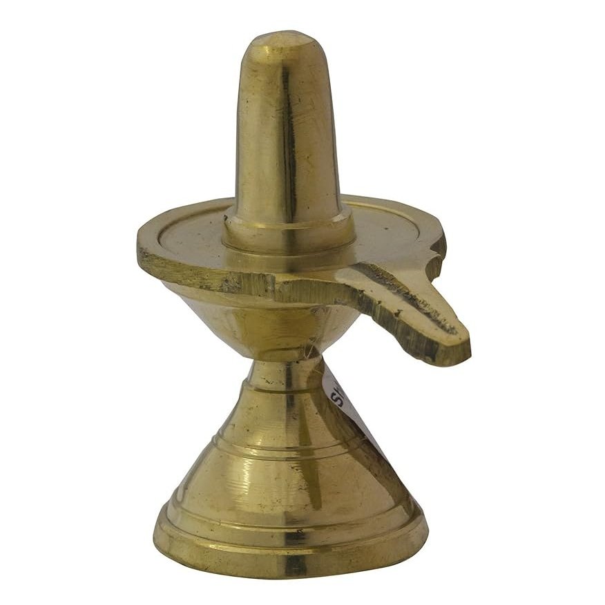 Small brass Shiva linga statue with rounded base and upright lingam