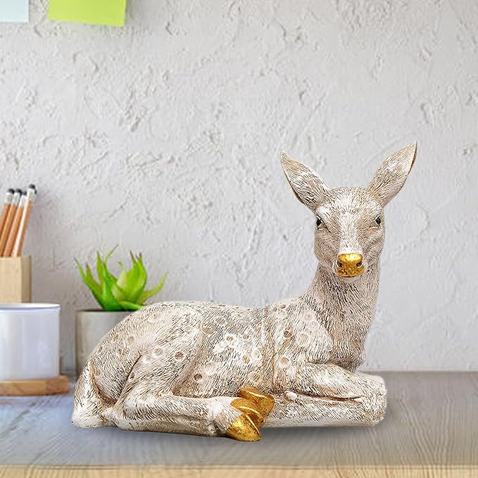 Polyresin Resting Deer Hiran Home Decor for Living Room Height 7 Inch,Multicolor